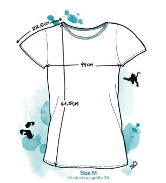 Größenskizze Damen-T-Shirt Größe M mit Maßangaben